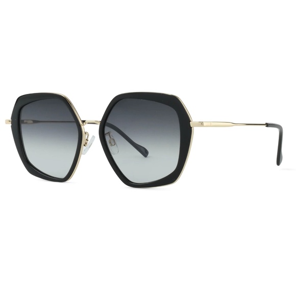 SEE 2682 SUN  Women Black/Gold - Grey Gradient Hexagon Sunglasses - NEW - Picture 4 of 5